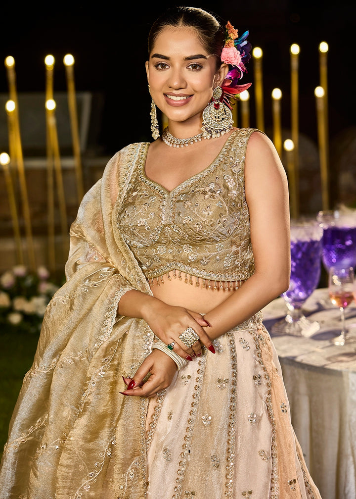 Shades Of Brown Ready-to-Wear Lehenga in Satin Silk with Embroidery