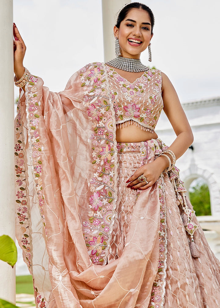 Nude Brown Ready-to-Wear Lehenga in Satin Silk with Embroidery