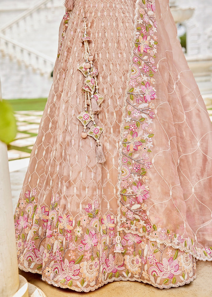 Nude Brown Ready-to-Wear Lehenga in Satin Silk with Embroidery