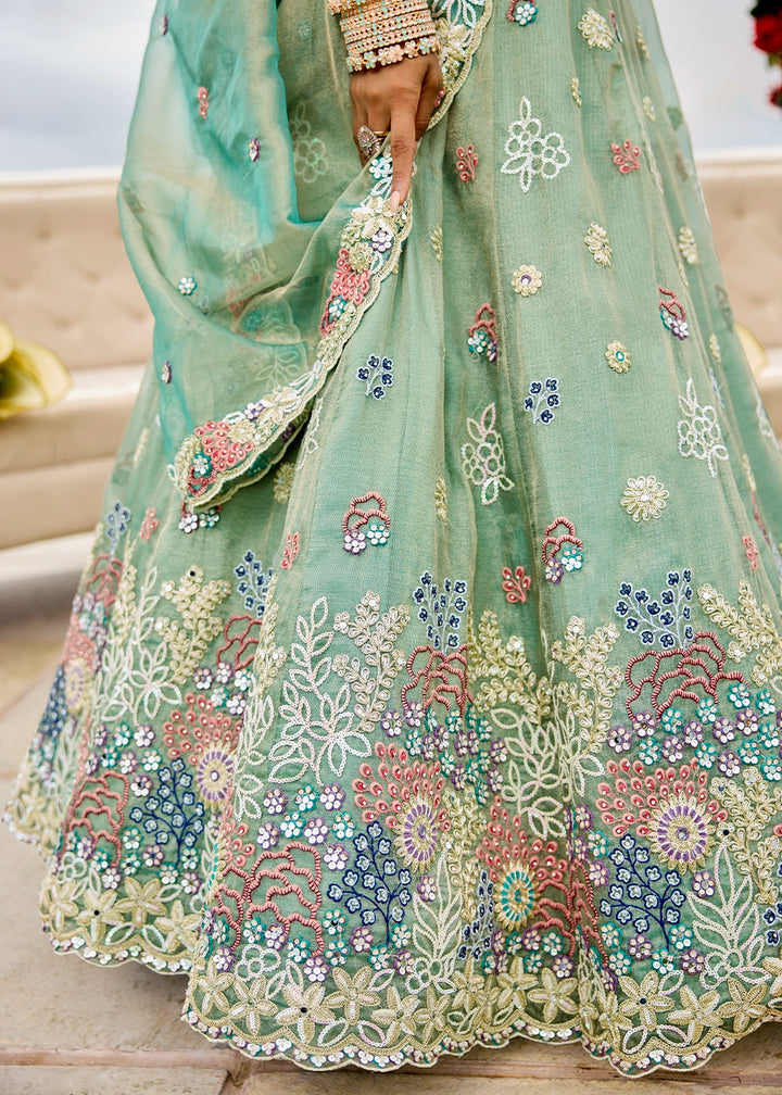 Fern Green Ready-to-Wear Lehenga in Satin Silk with Embroidery