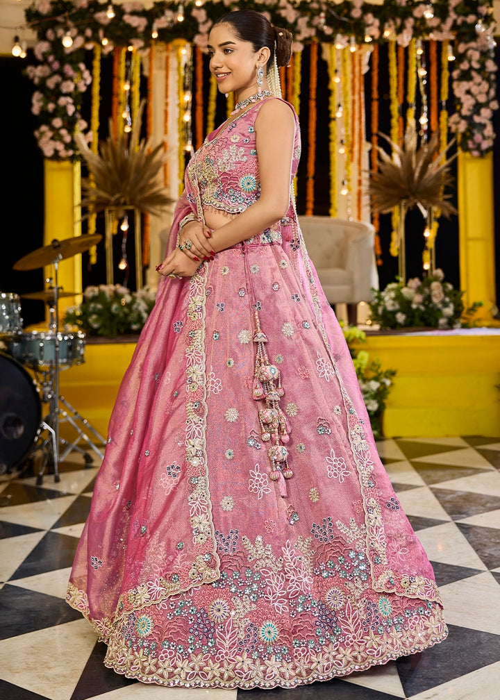 Dazzle Pink Ready-to-Wear Lehenga in Satin Silk with Embroidery