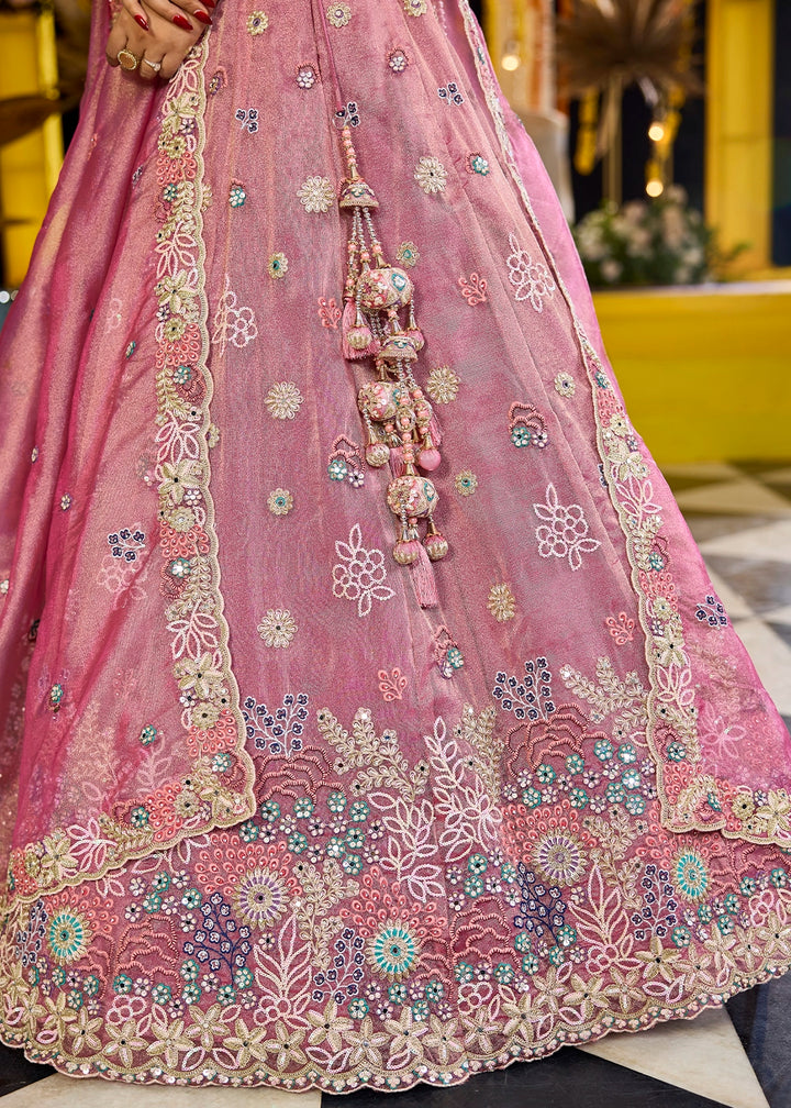 Dazzle Pink Ready-to-Wear Lehenga in Satin Silk with Embroidery