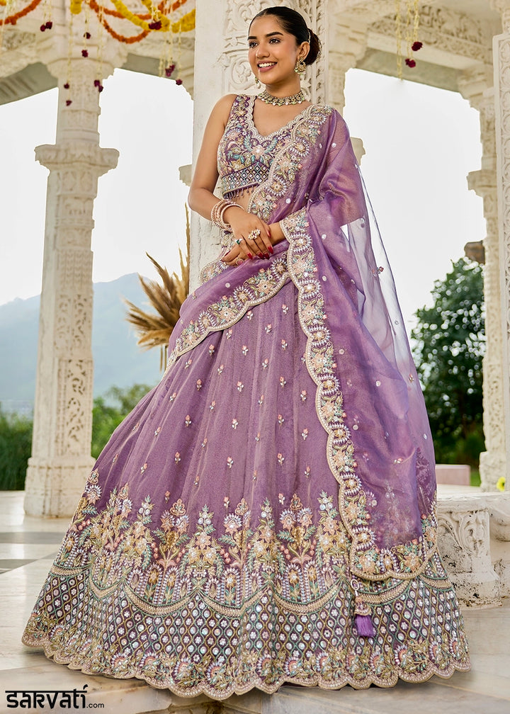 Iris Purple Ready-to-Wear Lehenga in Satin Silk with Embroidery