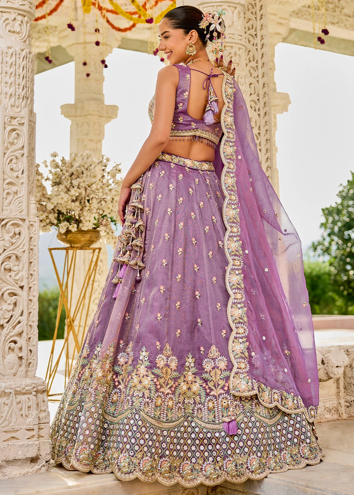 Iris Purple Ready-to-Wear Lehenga in Satin Silk with Embroidery