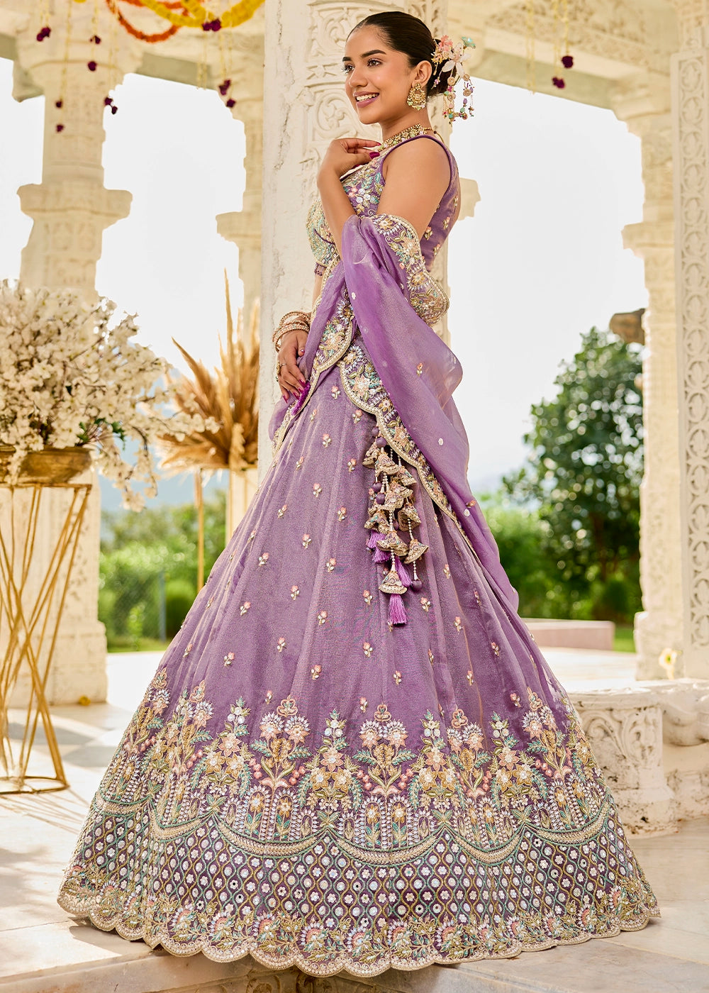 Iris Purple Ready-to-Wear Lehenga in Satin Silk with Embroidery