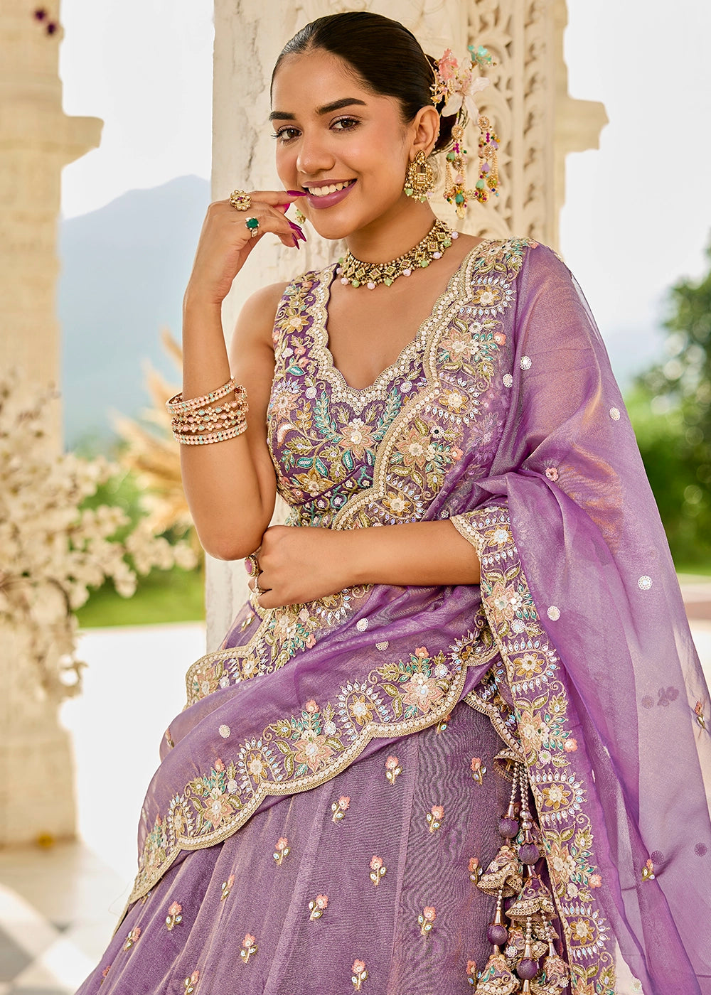 Iris Purple Ready-to-Wear Lehenga in Satin Silk with Embroidery