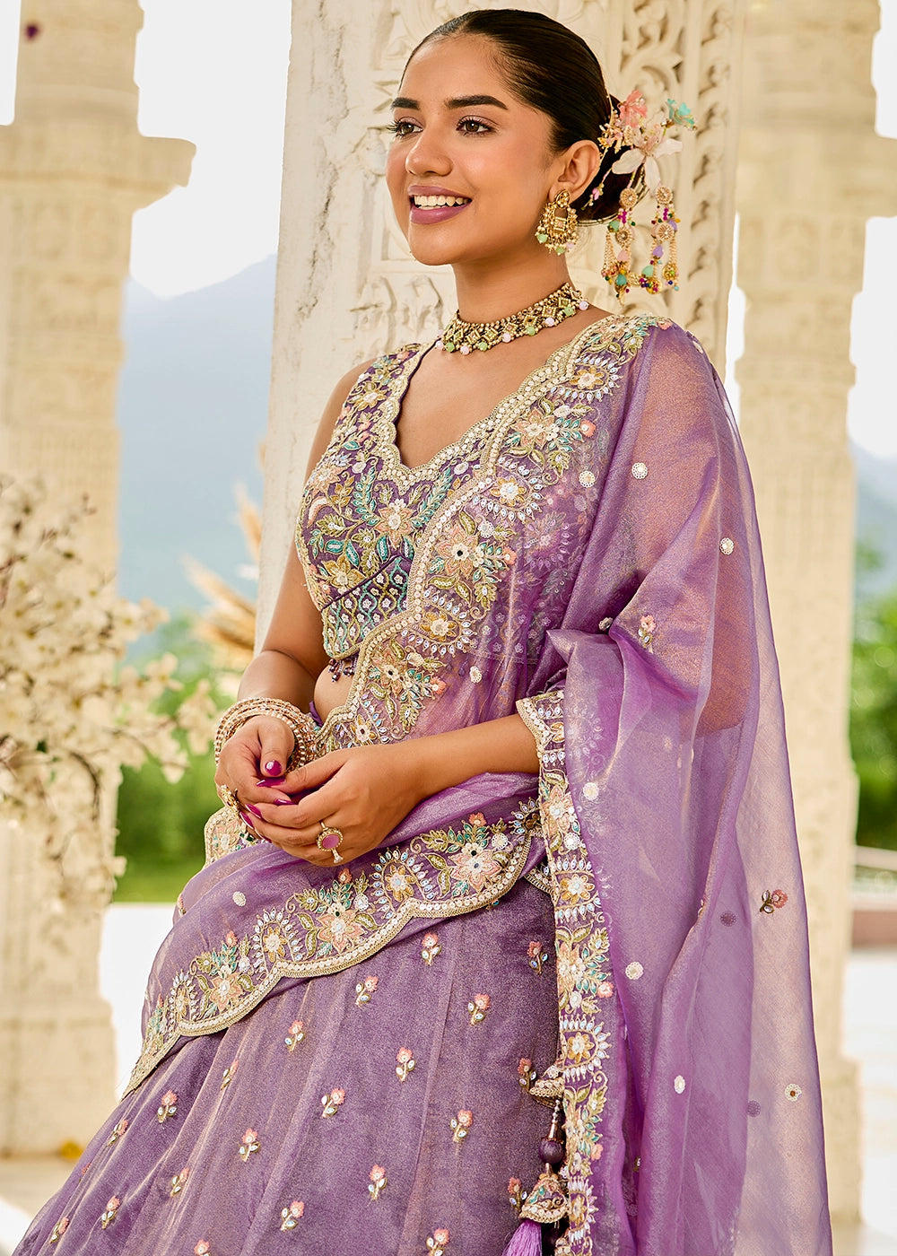 Iris Purple Ready-to-Wear Lehenga in Satin Silk with Embroidery