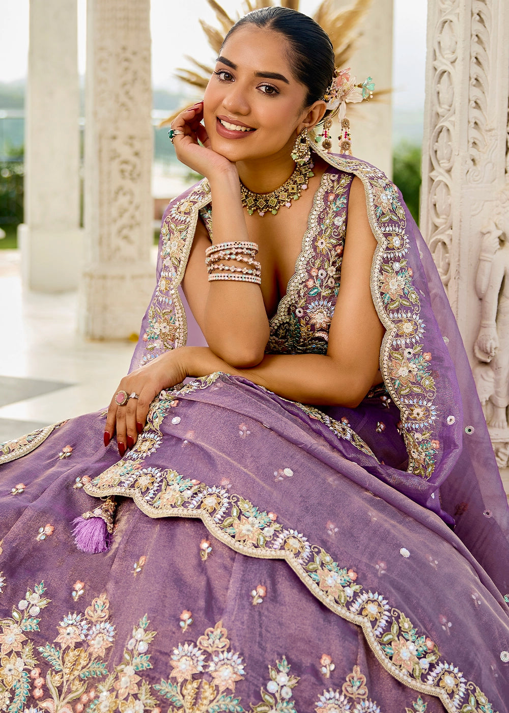 Iris Purple Ready-to-Wear Lehenga in Satin Silk with Embroidery