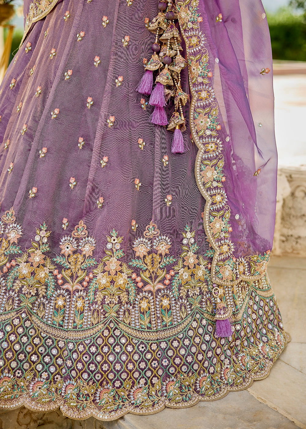 Iris Purple Ready-to-Wear Lehenga in Satin Silk with Embroidery
