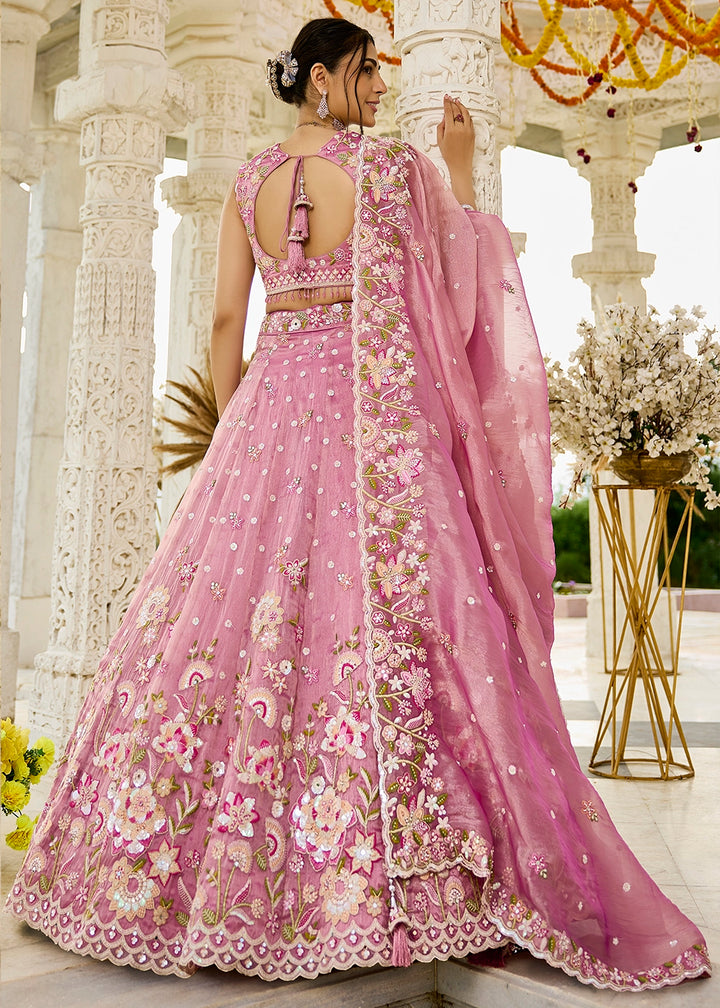 Orchid Pink Ready-to-Wear Lehenga in Organza with Embroidery