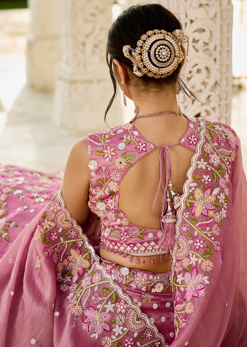 Orchid Pink Ready-to-Wear Lehenga in Organza with Embroidery