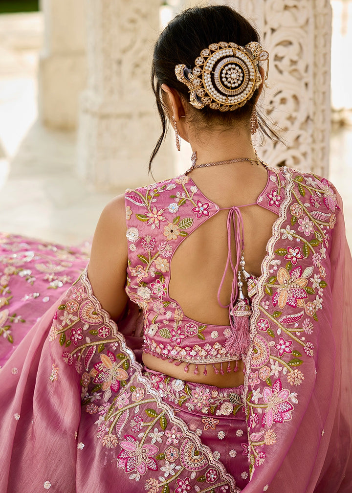 Orchid Pink Ready-to-Wear Lehenga in Organza with Embroidery