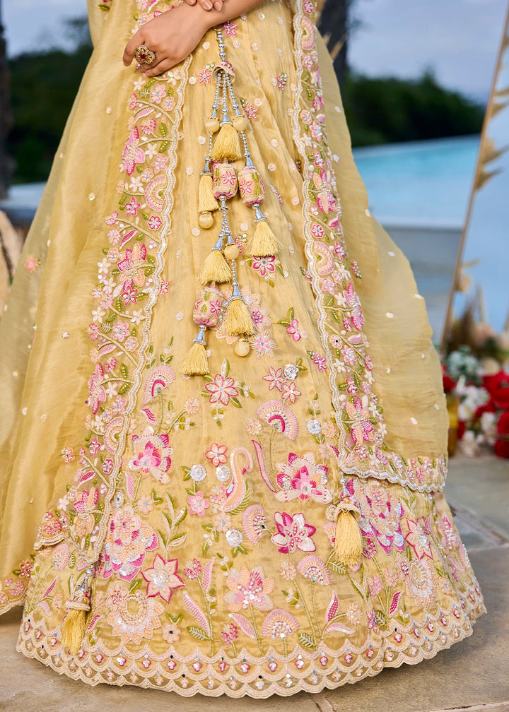 Daffodil Yellow Ready-to-Wear Lehenga in Organza with Embroidery