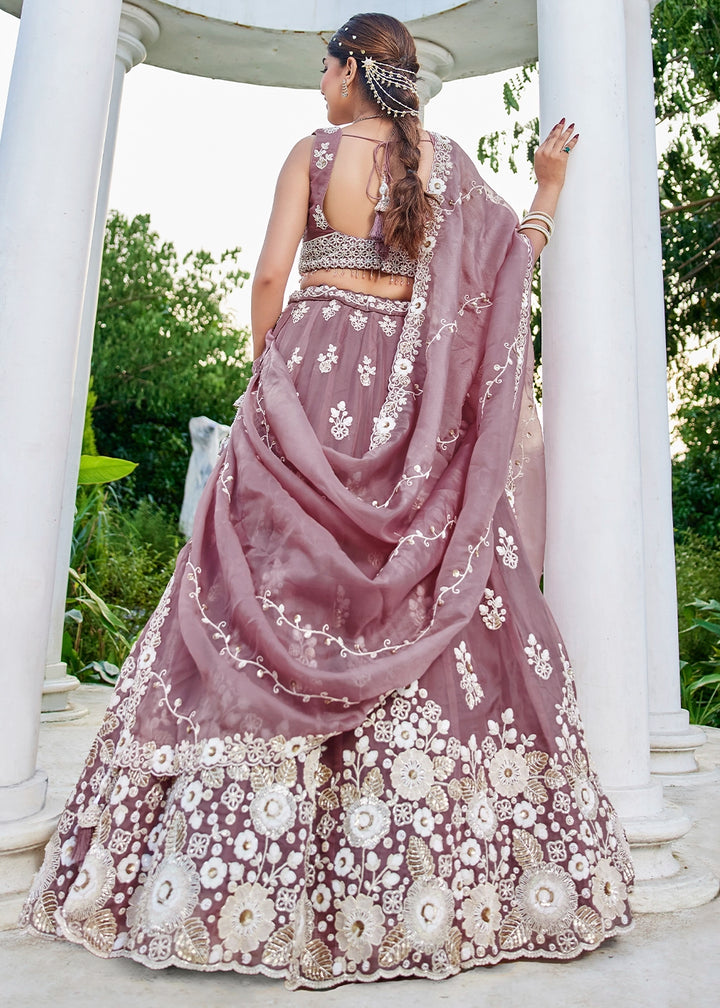 Moderate Purple Ready-to-Wear Lehenga in Organza with Embroidery