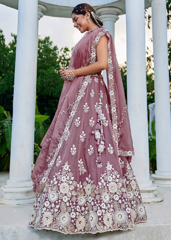 Moderate Purple Ready-to-Wear Lehenga in Organza with Embroidery