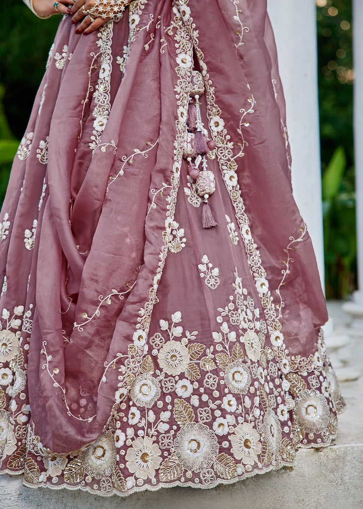 Moderate Purple Ready-to-Wear Lehenga in Organza with Embroidery