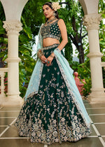 Sacramento Green Lehenga Choli in Organza with Floral & Sequin Embroidery