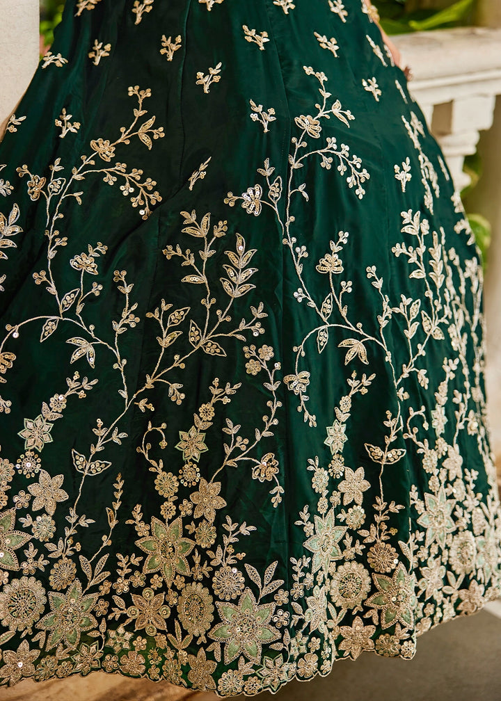 Sacramento Green Lehenga Choli in Organza with Floral & Sequin Embroidery