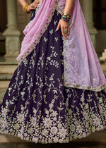 Indigo Purple Lehenga Choli in Organza with Floral & Sequin Embroidery