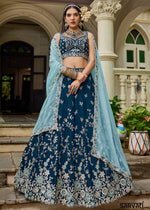 Imperial Blue Lehenga Choli in Organza with Floral & Sequin Embroidery