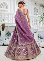 Deep Lilac Purple Lehenga Choli in Tissue with Floral & Sequin Embroidery
