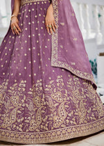 Deep Lilac Purple Lehenga Choli in Tissue with Floral & Sequin Embroidery
