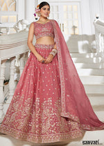 Punch Pink Lehenga Choli in Tissue with Floral & Sequin Embroidery
