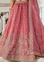 Punch Pink Lehenga Choli in Tissue with Floral & Sequin Embroidery