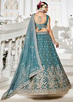 Koi Blue Lehenga Choli in Tissue with Floral & Sequin Embroidery