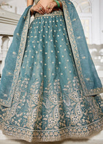 Koi Blue Lehenga Choli in Tissue with Floral & Sequin Embroidery