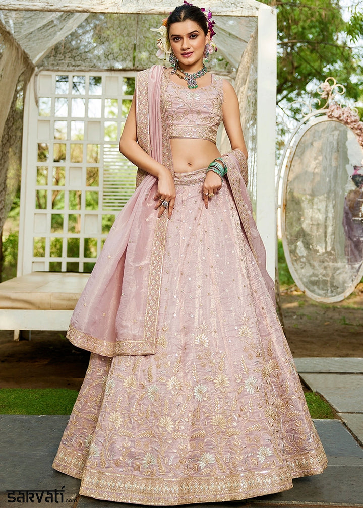 Little Princess Purple Lehenga Choli in Tissue with Floral & Sequin Embroidery