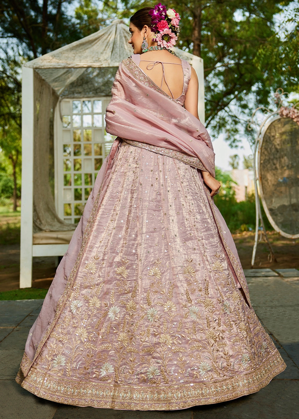 Little Princess Purple Lehenga Choli in Tissue with Floral & Sequin Embroidery