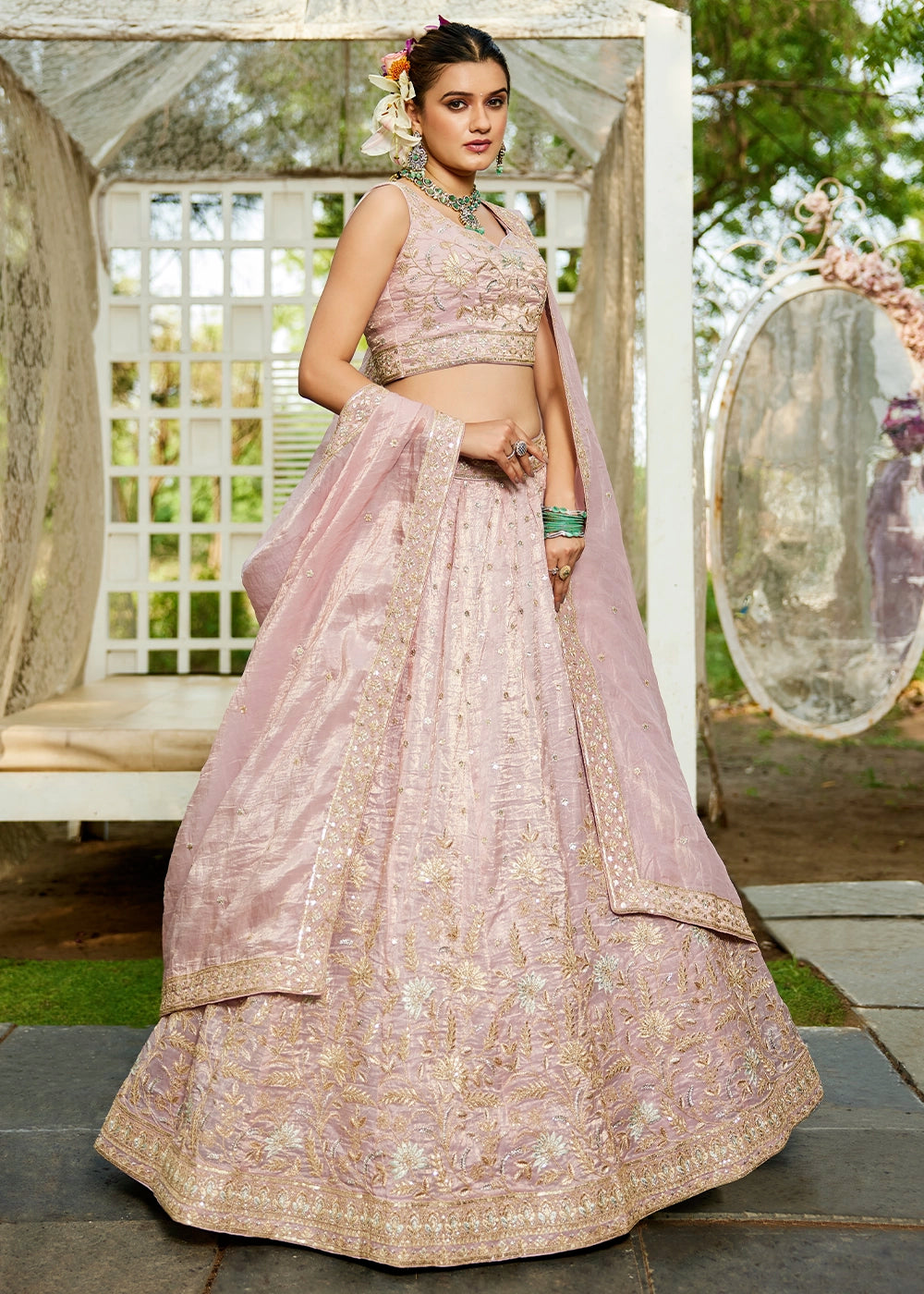 Little Princess Purple Lehenga Choli in Tissue with Floral & Sequin Embroidery