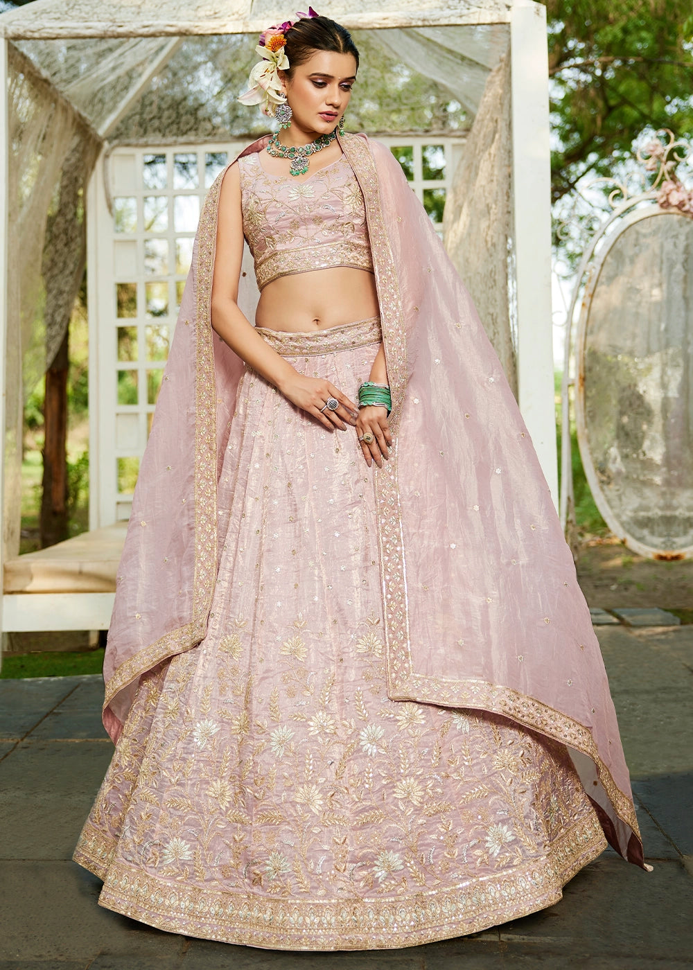 Little Princess Purple Lehenga Choli in Tissue with Floral & Sequin Embroidery