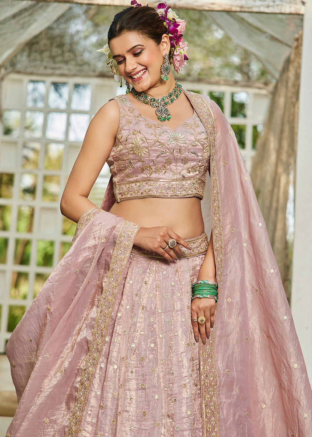 Little Princess Purple Lehenga Choli in Tissue with Floral & Sequin Embroidery