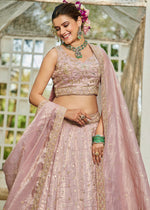 Little Princess Purple Lehenga Choli in Tissue with Floral & Sequin Embroidery