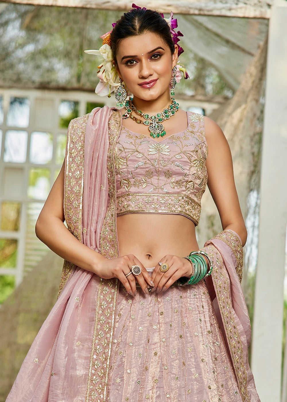 Little Princess Purple Lehenga Choli in Tissue with Floral & Sequin Embroidery