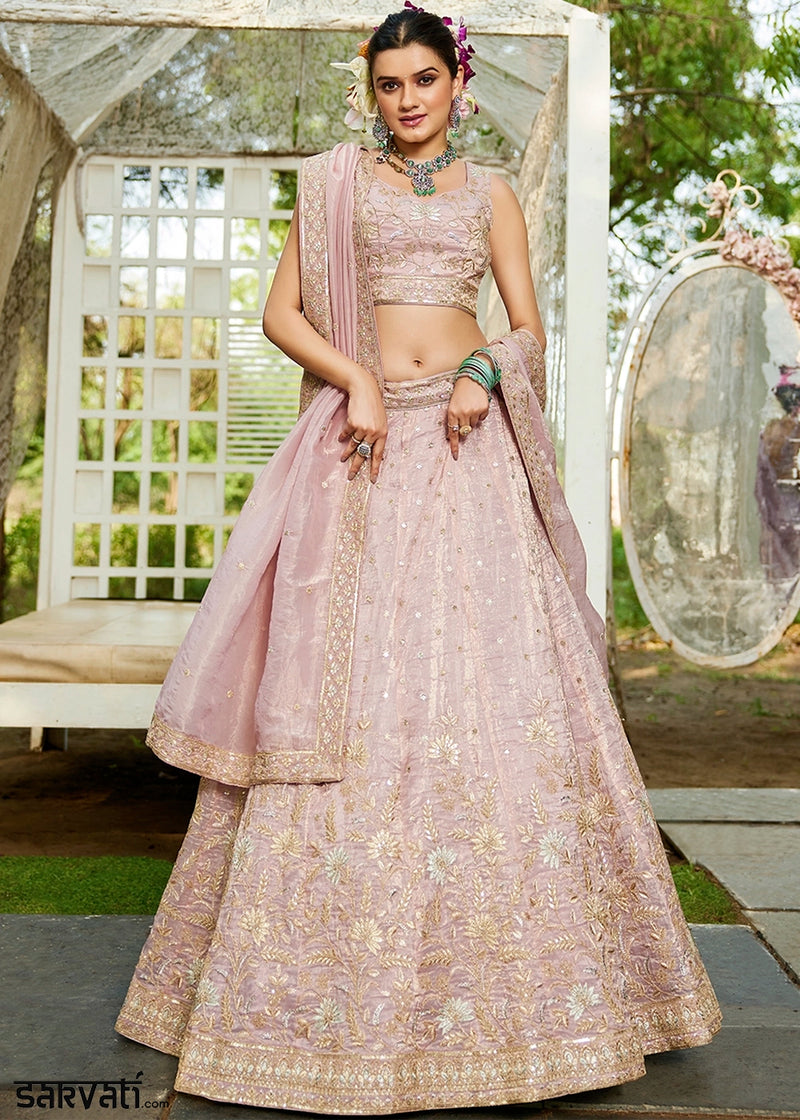 Little Princess Purple Lehenga Choli in Tissue with Floral & Sequin Embroidery