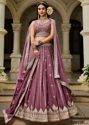Wildberry Purple Lehenga Choli in Georgette with Floral & Sequin Embroidery