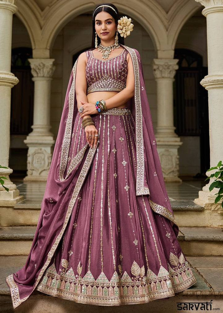 Wildberry Purple Lehenga Choli in Georgette with Floral & Sequin Embroidery