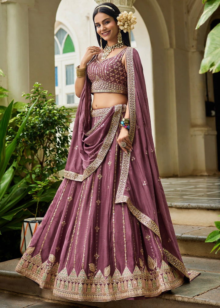 Wildberry Purple Lehenga Choli in Georgette with Floral & Sequin Embroidery