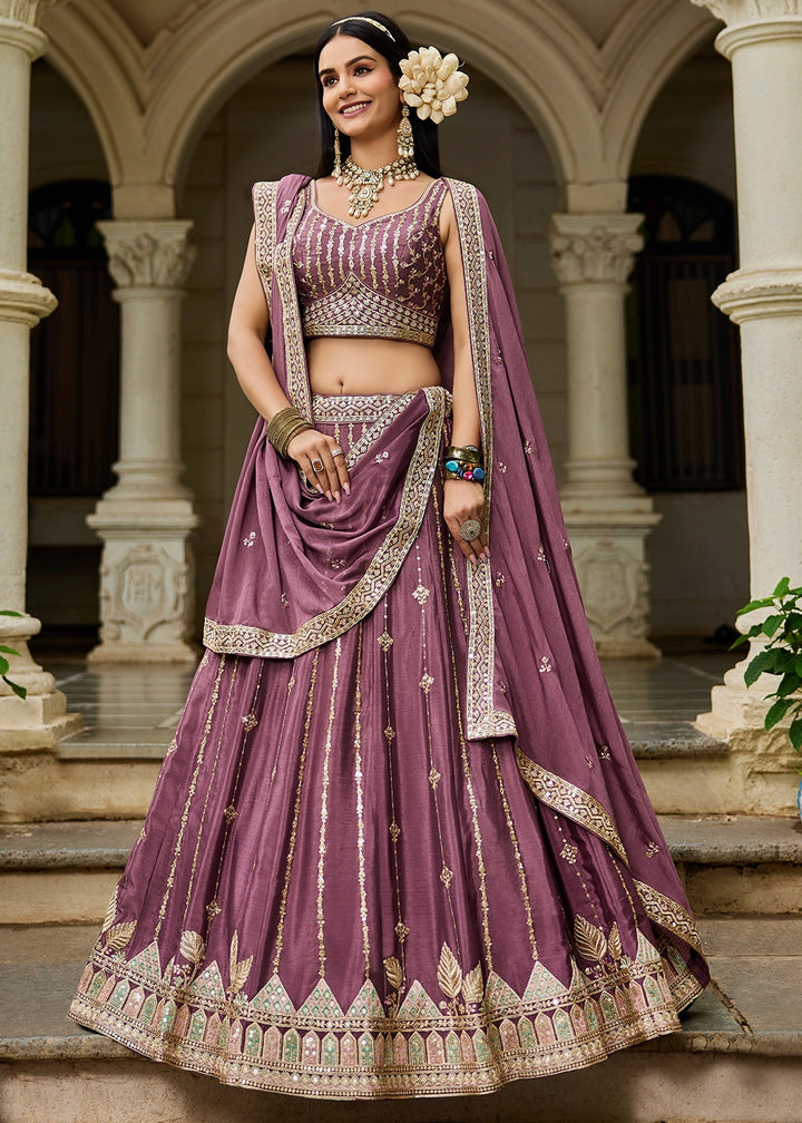 Wildberry Purple Lehenga Choli in Georgette with Floral & Sequin Embroidery