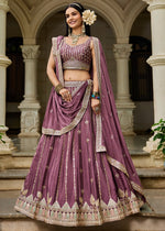Wildberry Purple Lehenga Choli in Georgette with Floral & Sequin Embroidery