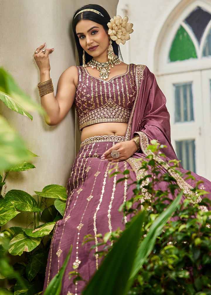 Wildberry Purple Lehenga Choli in Georgette with Floral & Sequin Embroidery