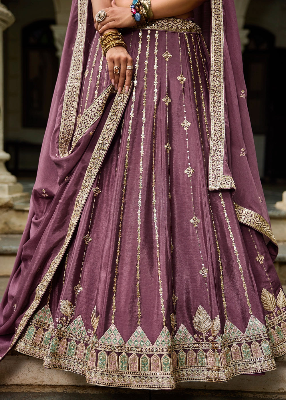 Wildberry Purple Lehenga Choli in Georgette with Floral & Sequin Embroidery