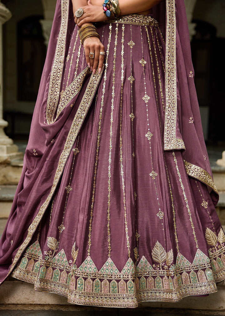 Wildberry Purple Lehenga Choli in Georgette with Floral & Sequin Embroidery