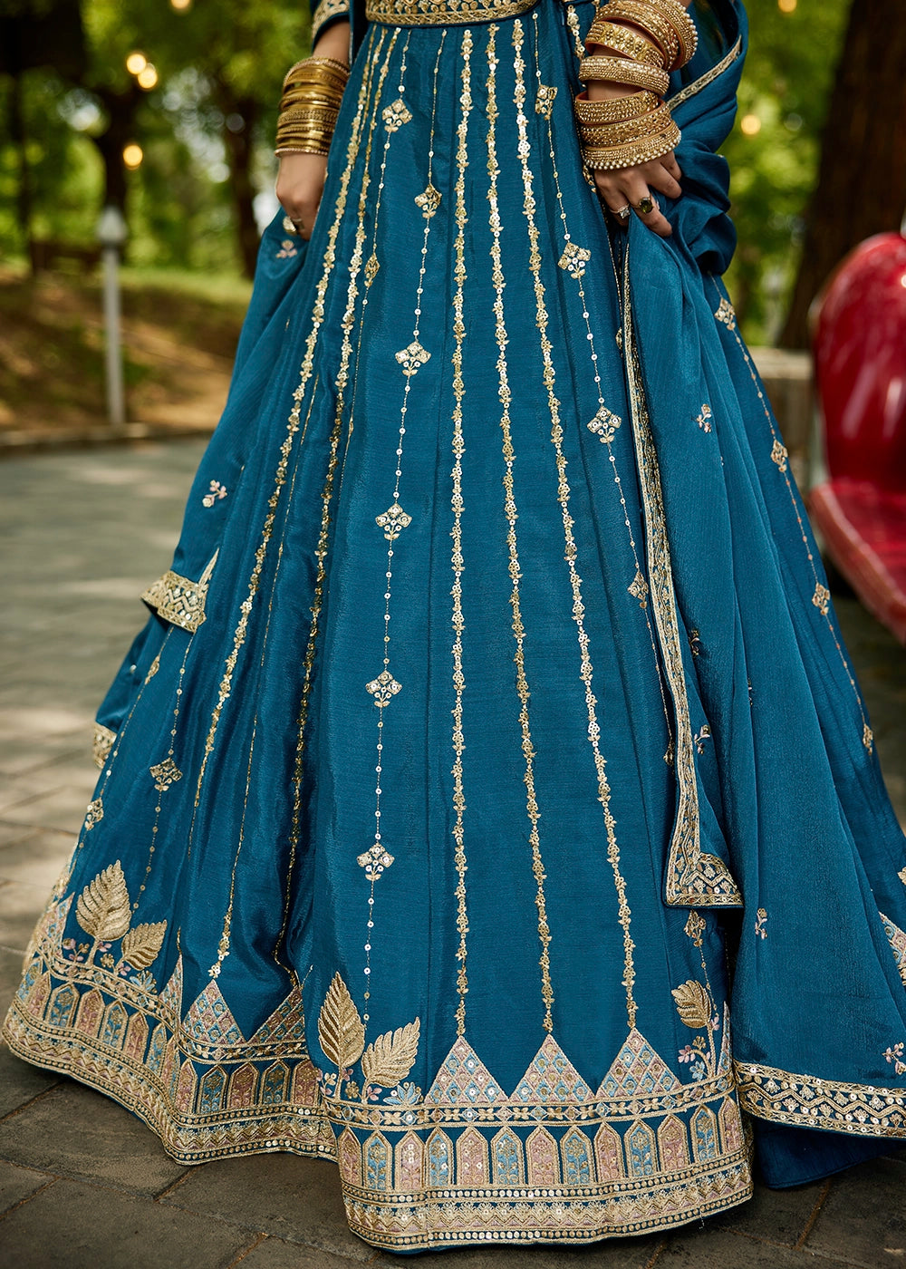 Azure Blue Lehenga Choli in Georgette with Floral & Sequin Embroidery