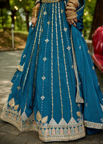 Azure Blue Lehenga Choli in Georgette with Floral & Sequin Embroidery