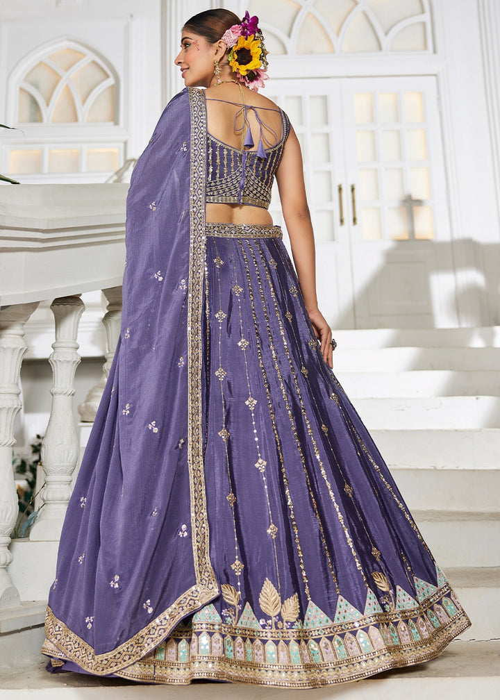 Royal Purple Lehenga Choli in Georgette with Floral & Sequin Embroidery
