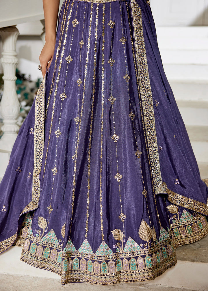 Royal Purple Lehenga Choli in Georgette with Floral & Sequin Embroidery